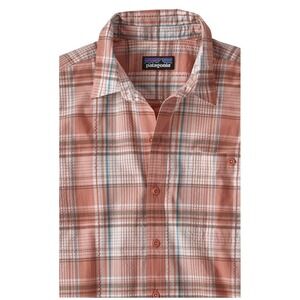 M's Puckerwear Patagonia A/C short sleeve shirt L organic red/orange Blue plaid